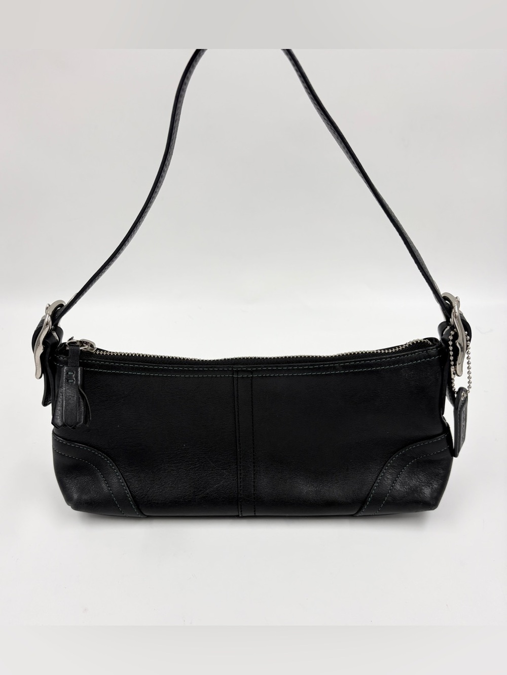 Vtg Y2K Coach Hamptons Leather Demi Baguette Handbag Purse Big Buckle Black EUC